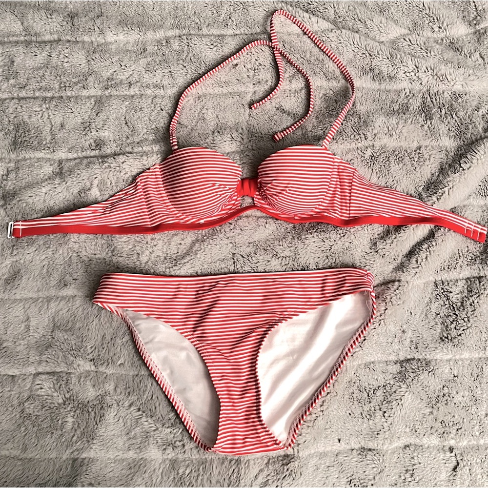 aerie red & white striped bikini